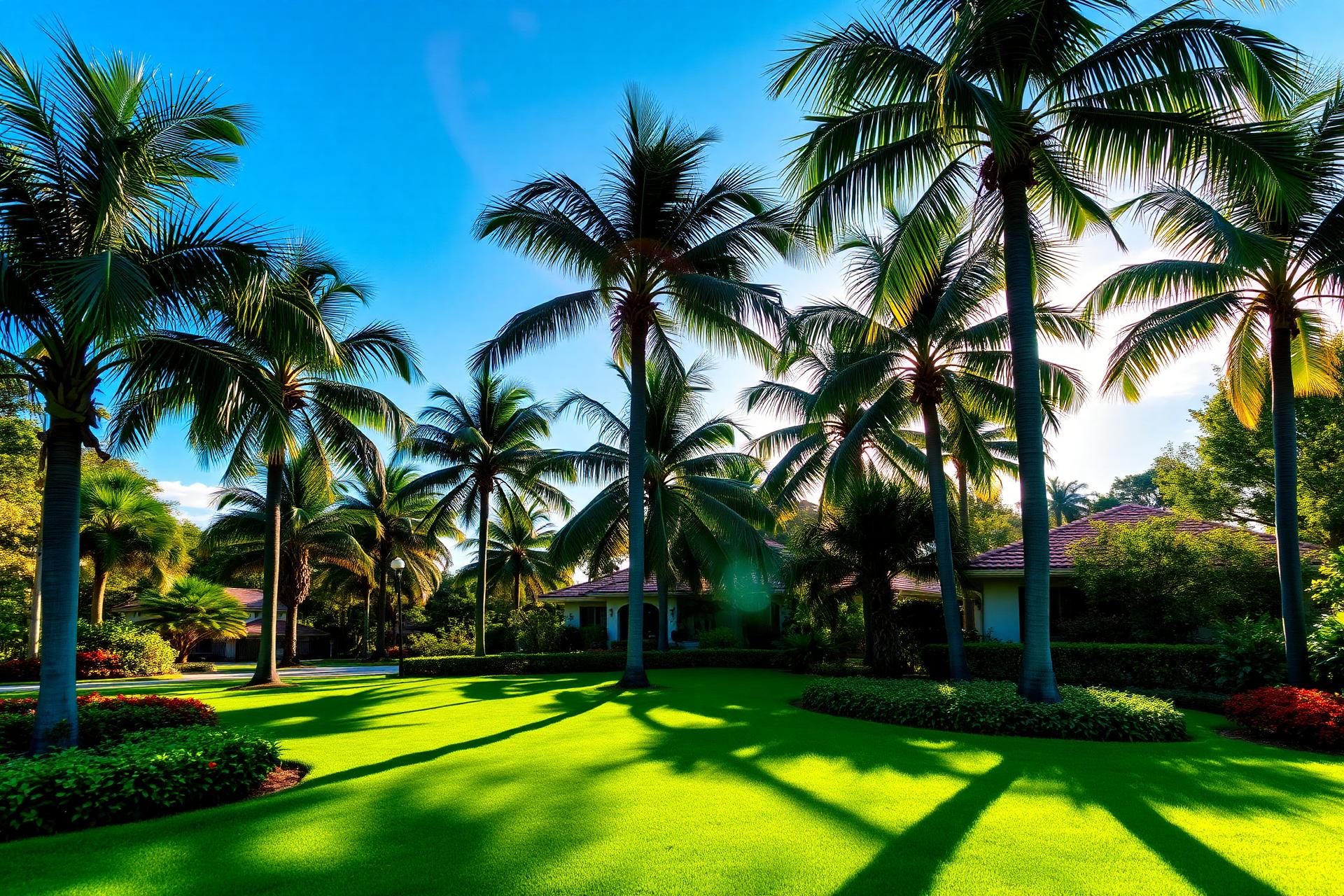 Lush South Florida lawn with royal palms